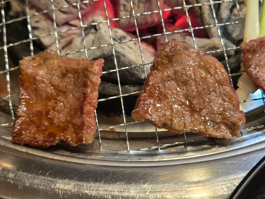 A piece of grilled beef dipped in salt