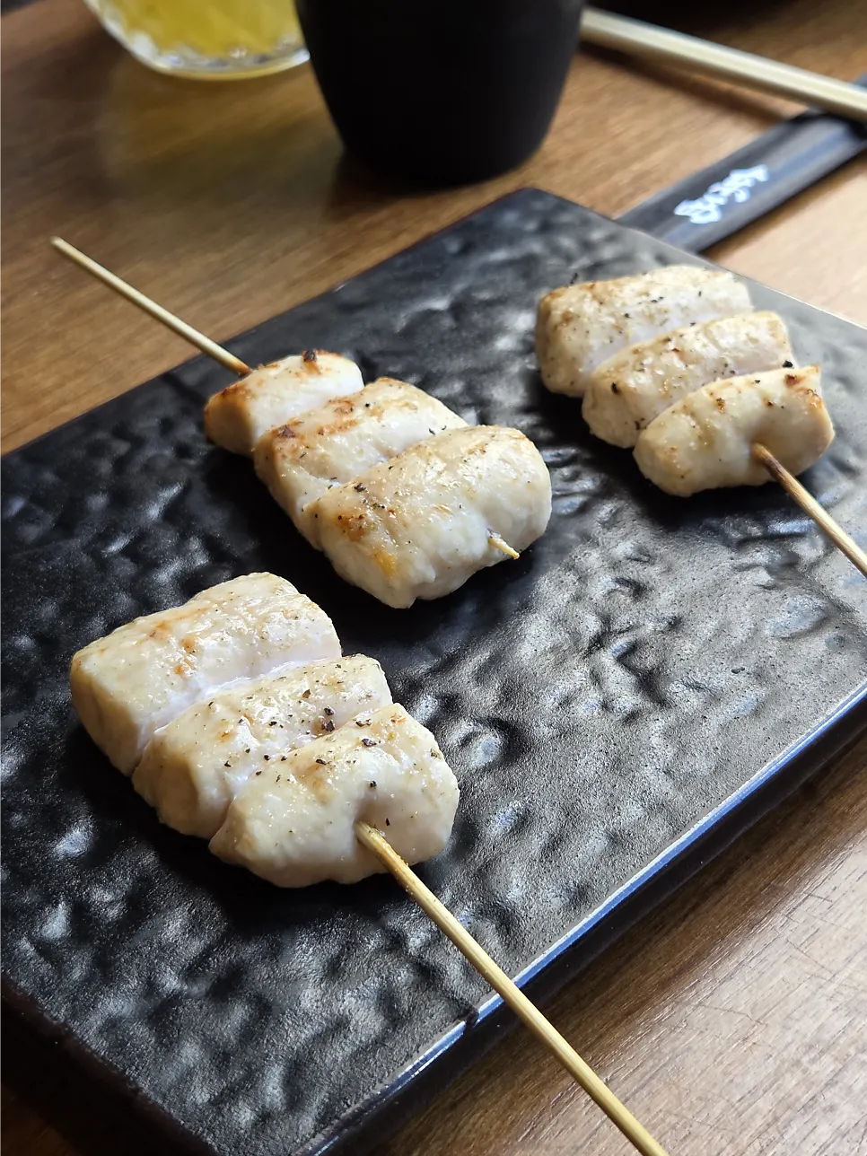 Chicken tenderloin skewer from the three-course yakitori