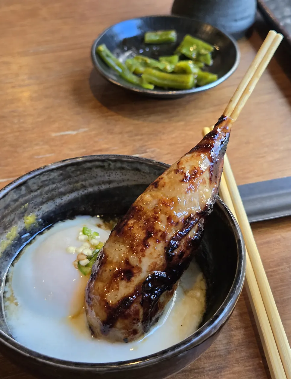 Tsukune with poached egg and tare sauce