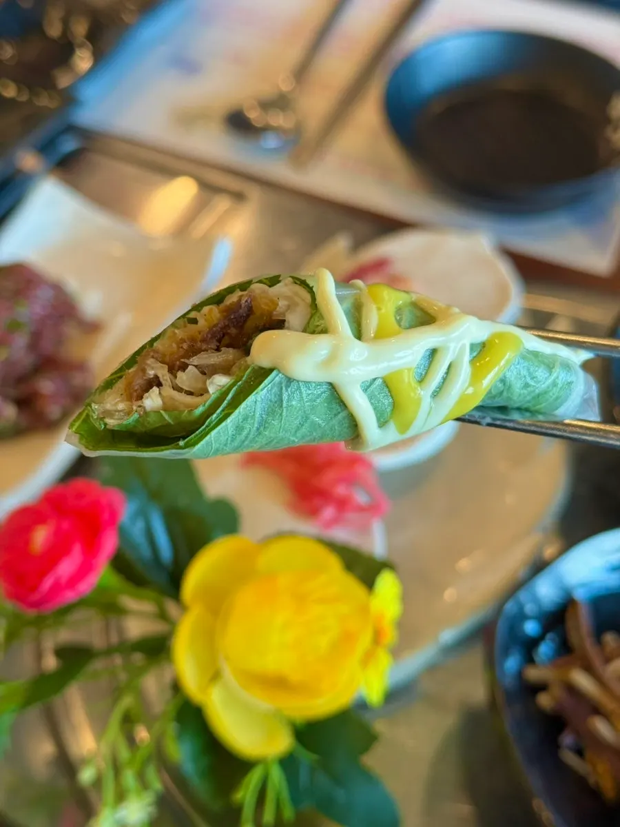 Close-up of the horse meat sushi