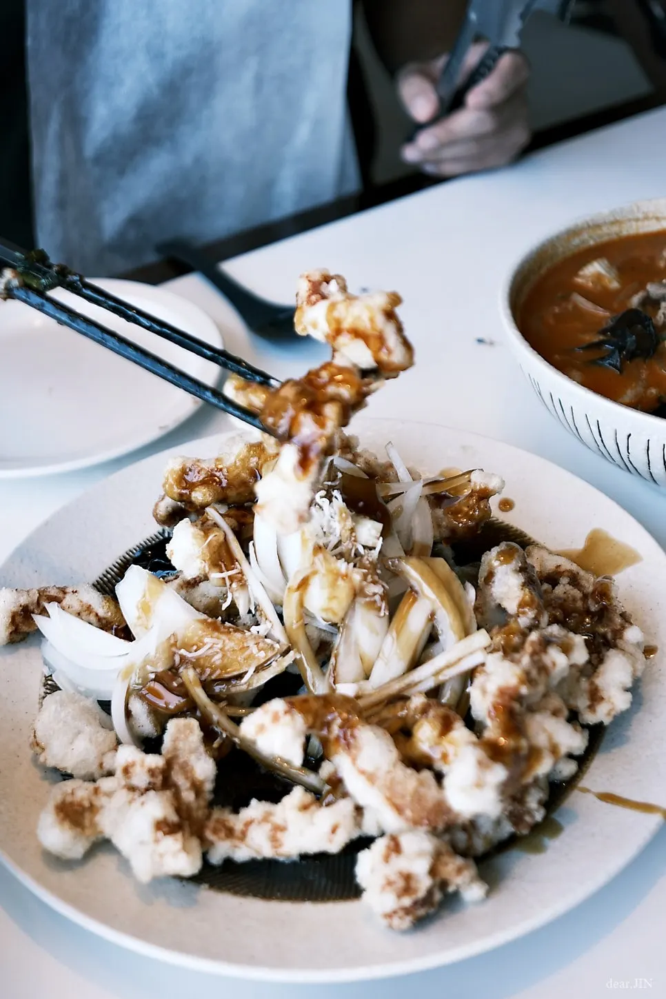 Vertical shot of a plate of tangsuyuk