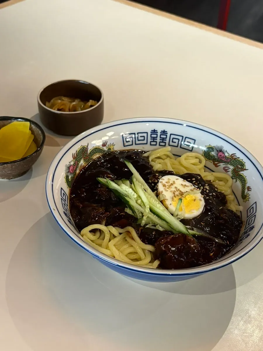 Thick jajangmyeon noodles mixed with sauce