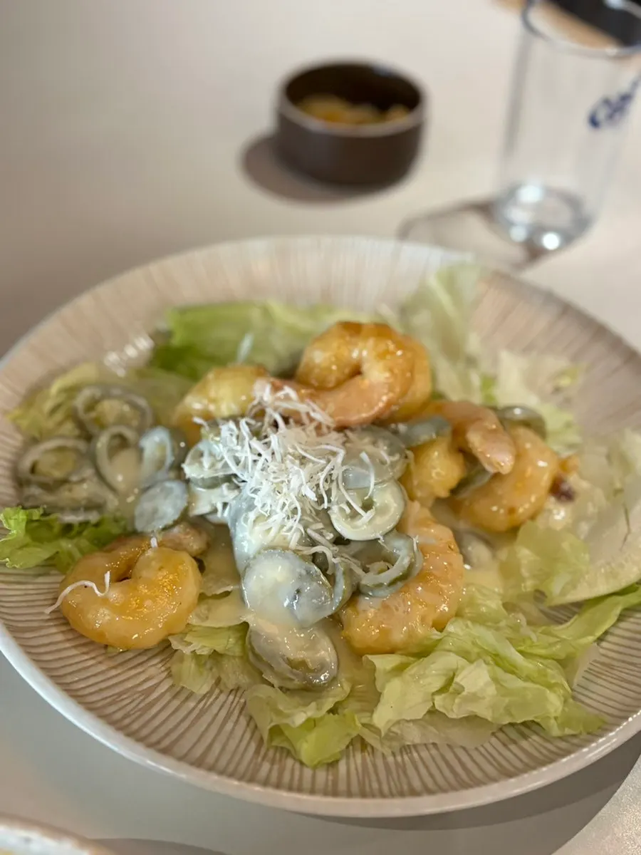 Jalapeño cream shrimp served on lettuce