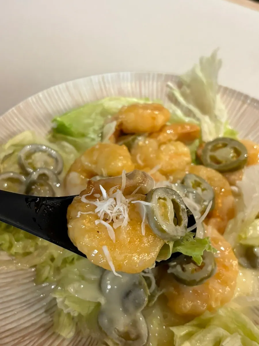 Close-up of plump cream shrimp