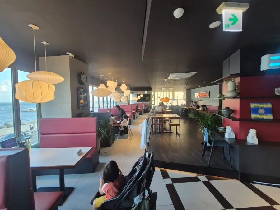 Restaurant seating suited for a family meal