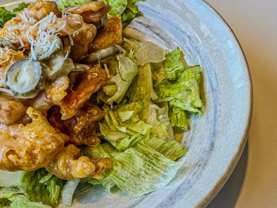 Jalapeño cream shrimp on a bed of lettuce