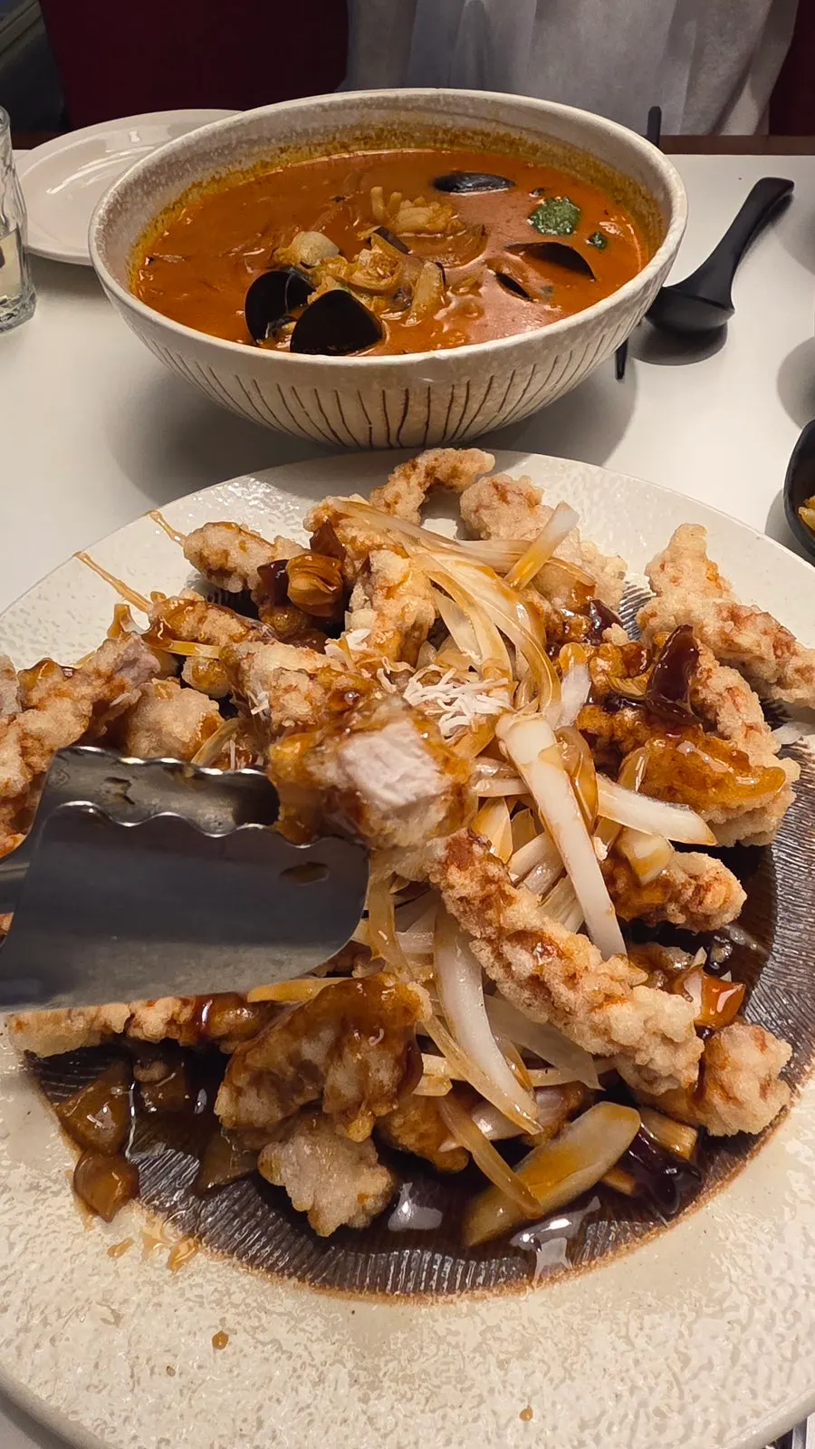 Small black vinegar tenderloin tangsuyuk served with sauce poured on top
