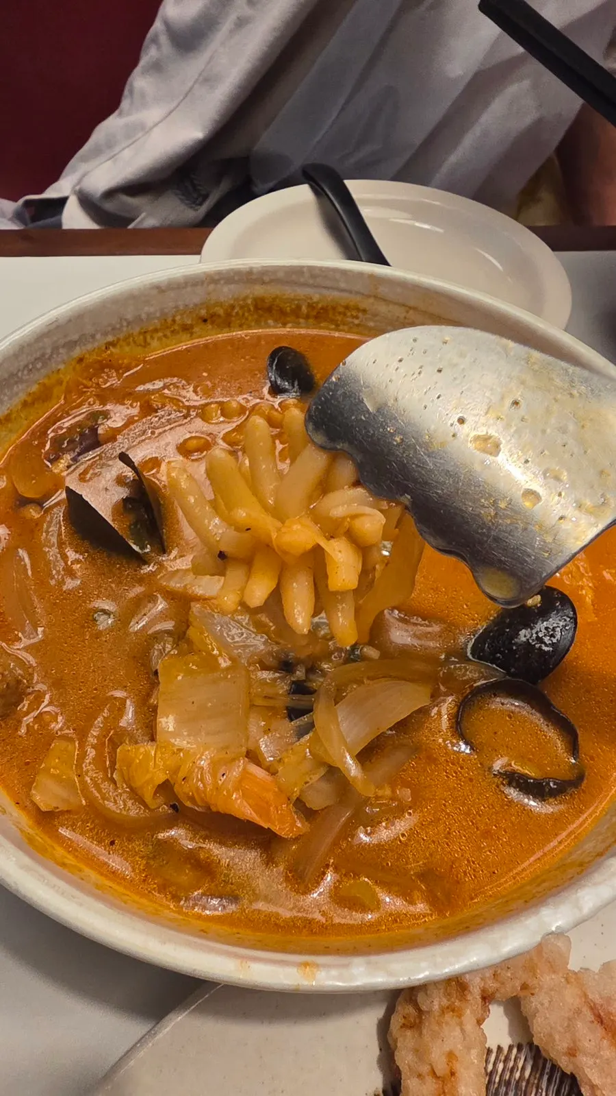 Seafood jjamppong broth with shrimp and squid
