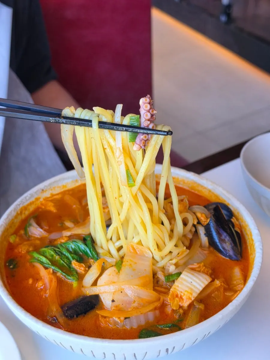 Seafood jjamppong showing shrimp and clams
