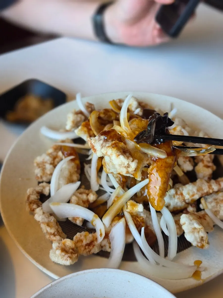 Tangsuyuk sauce loaded with onion