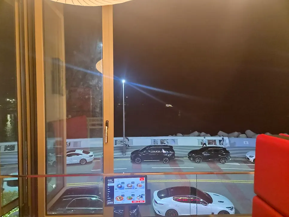 Marine City night view seen from a window seat