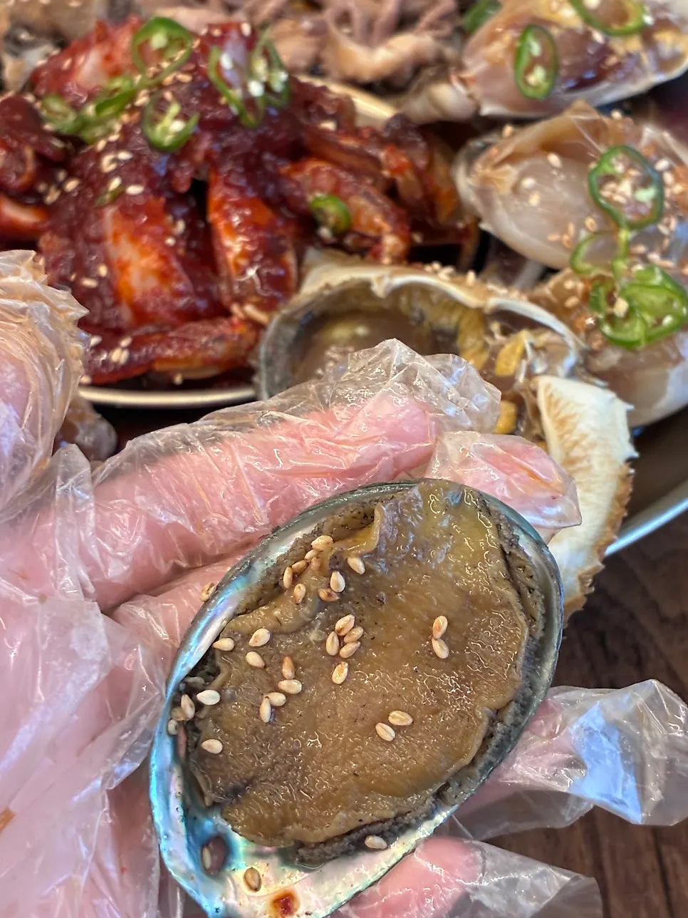 Soy-marinated abalone