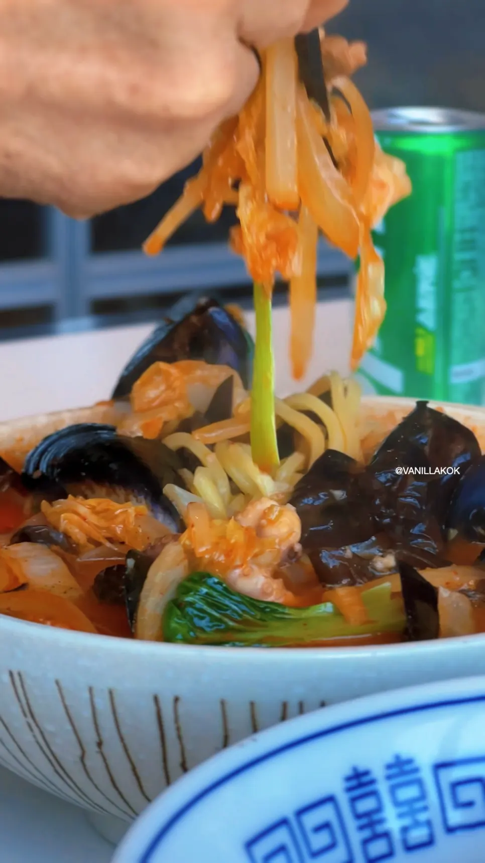 Abundant serving of seafood jjamppong