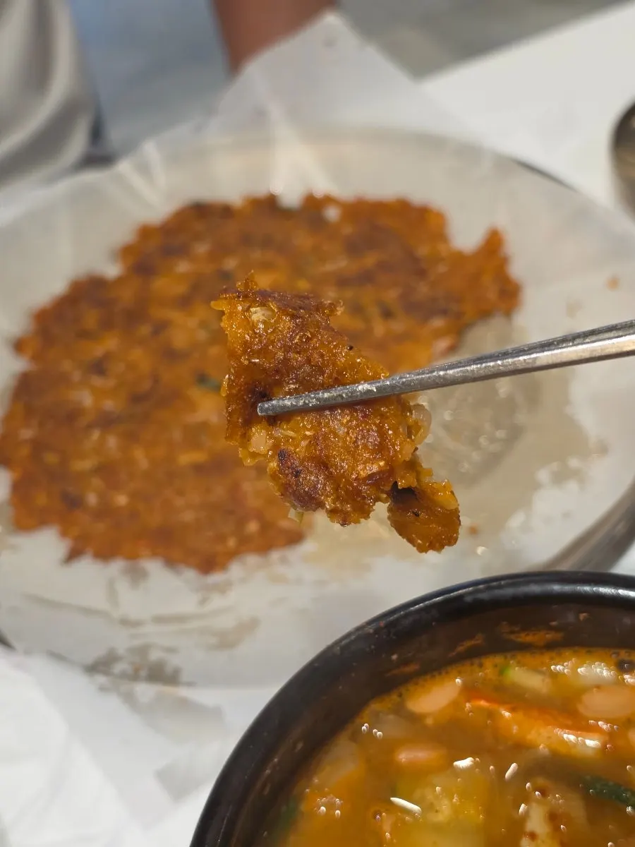 Thinly fried kimchi pancake
