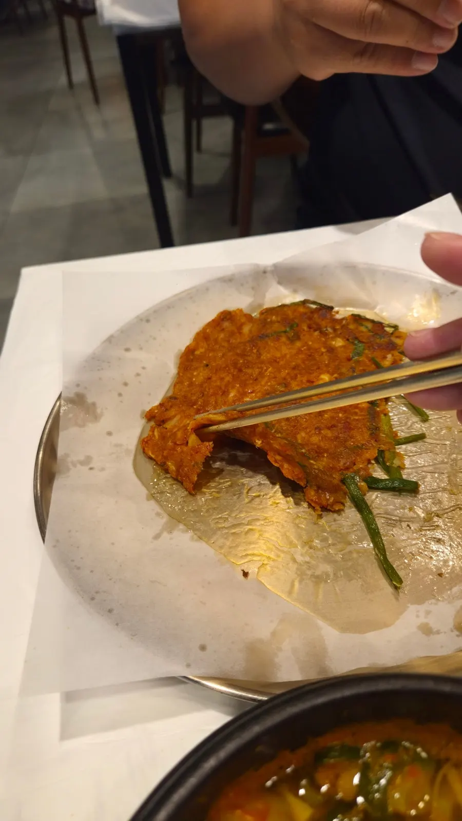 Thin kimchi pancake at Yun Sikdang