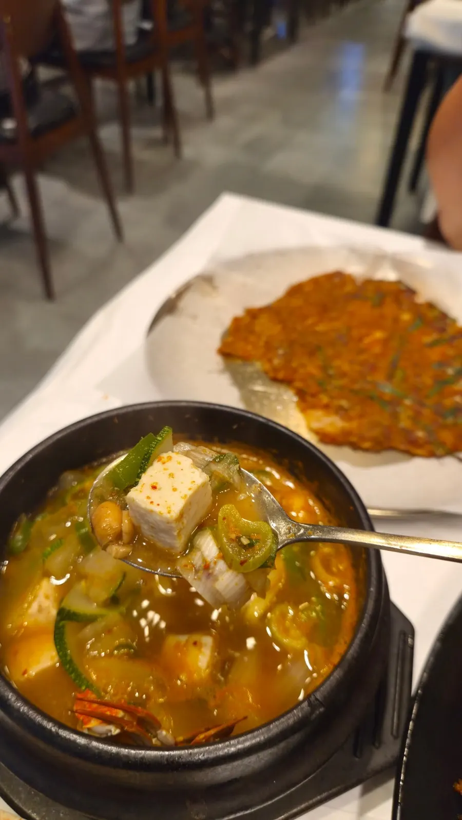 Crab doenjang stew in a stone pot at Yun Sikdang