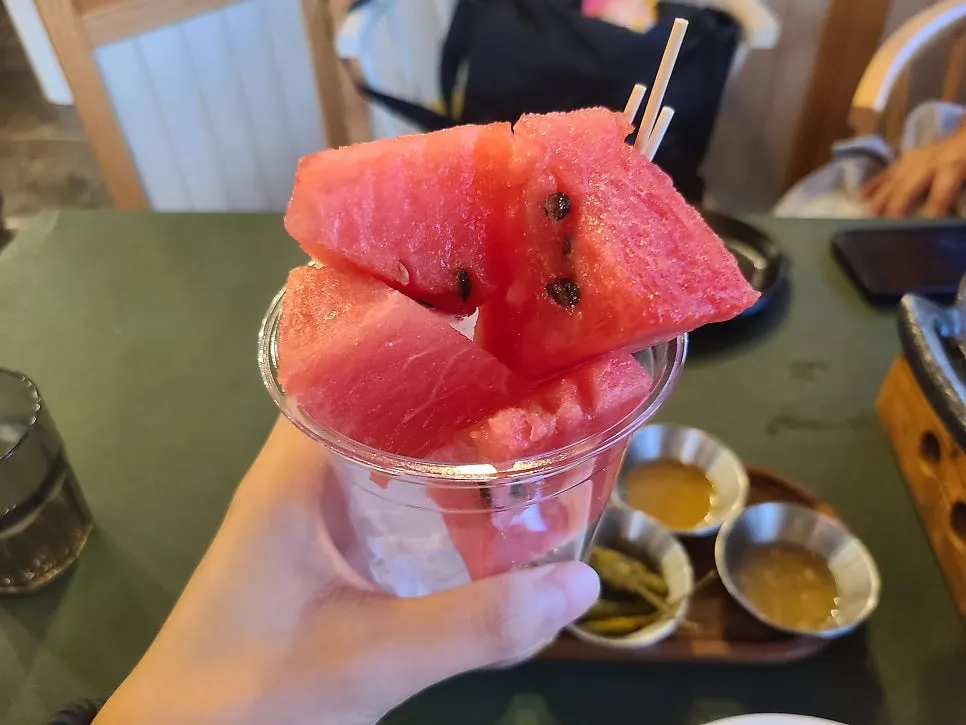 Complimentary watermelon dessert