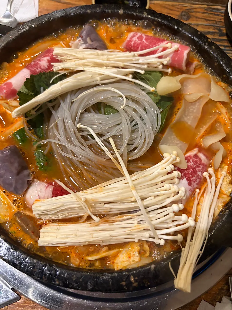 Close-up of the boiling gopchang jeongol