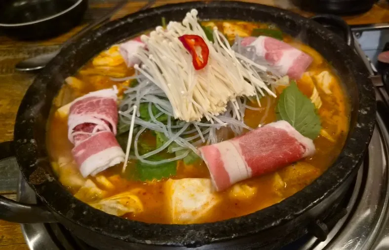 Yeongju Gopchang Jeongol menu board listing pork seokgalbi