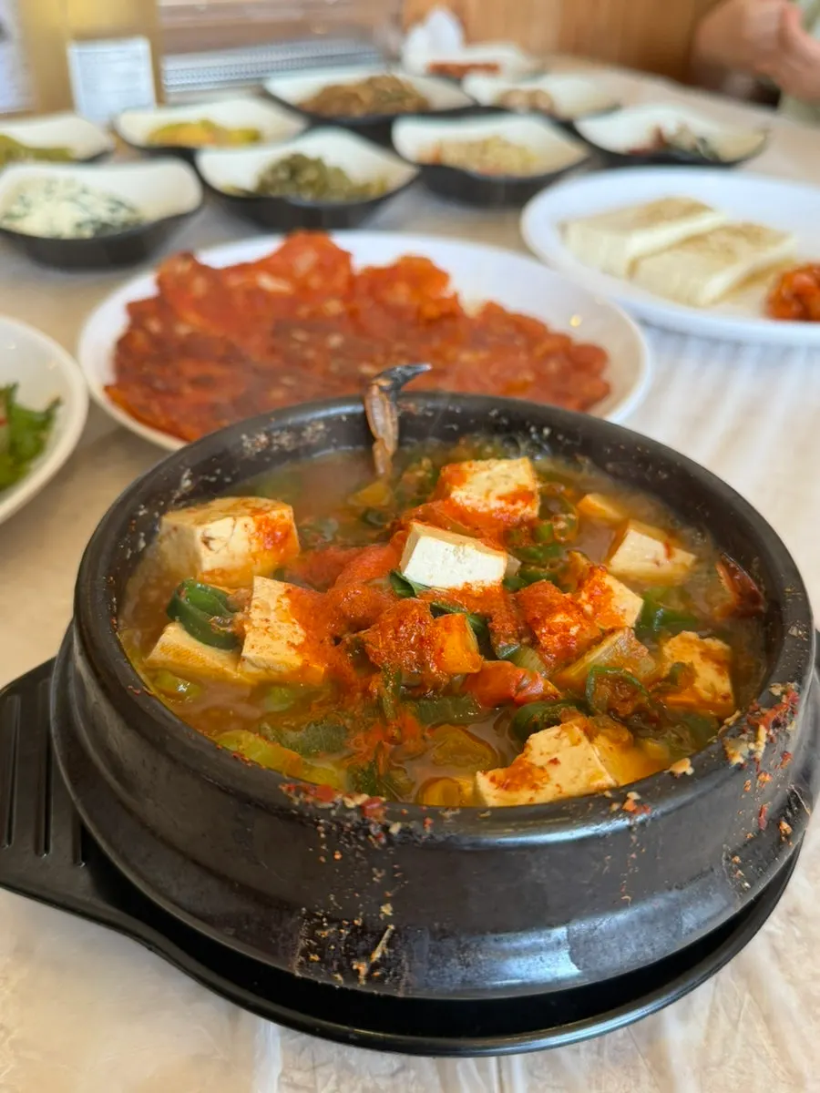 Kimchi pancake and blue crab doenjang stew