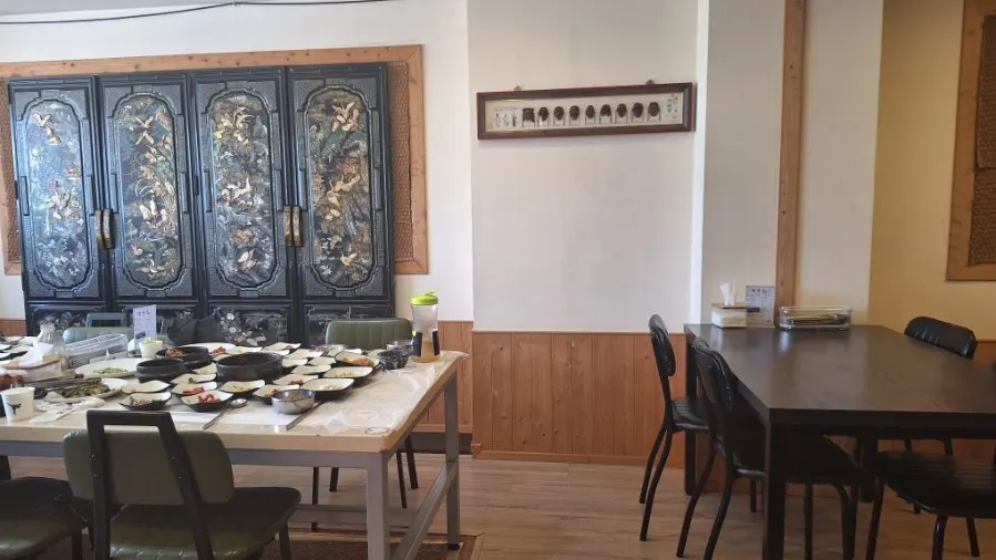 Inside the hall at Masan Ssamjangjip, where shoes must be removed