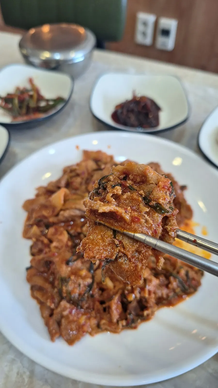 The main spicy pork stir-fry dish at Masan Ssamjangjip