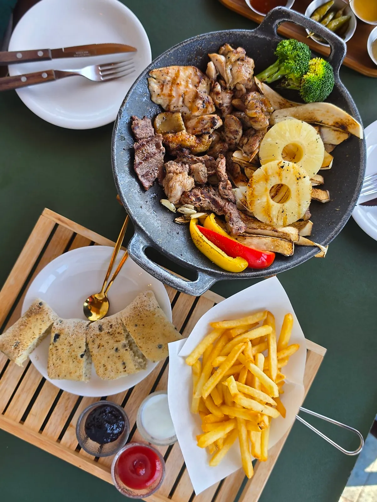 Set table with the special shashlik platter