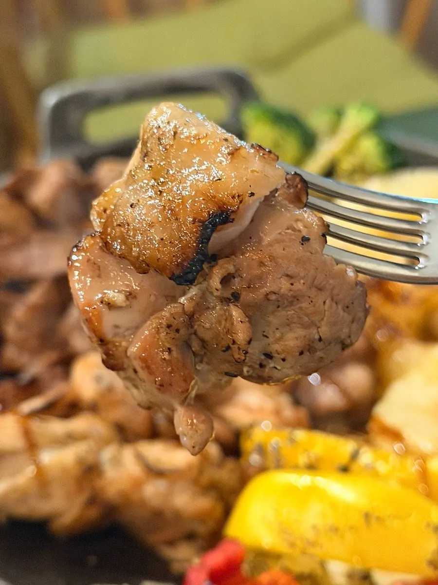 Meat paired with teriyaki and garlic sauce