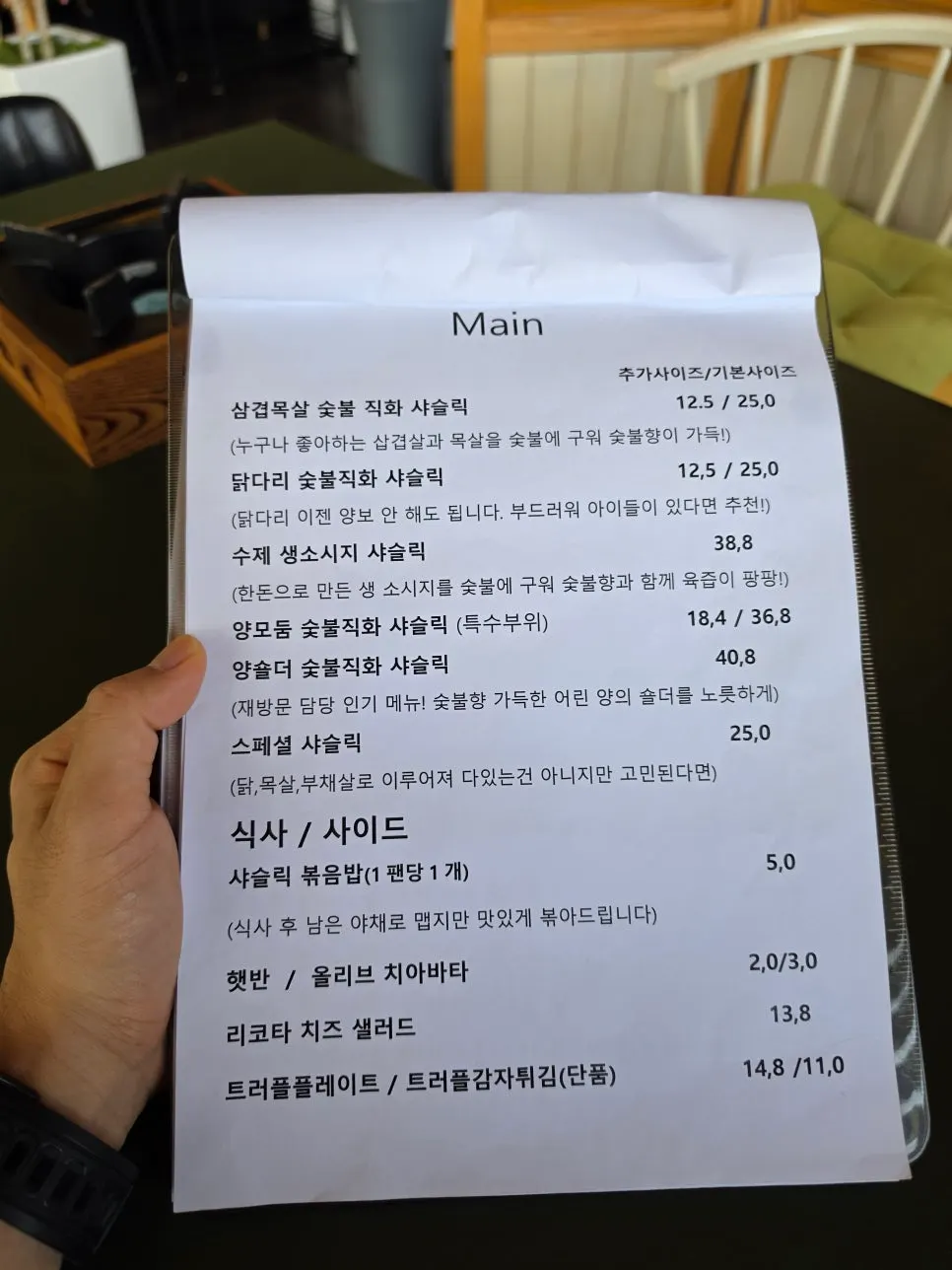 Price list for charcoal shashlik menu