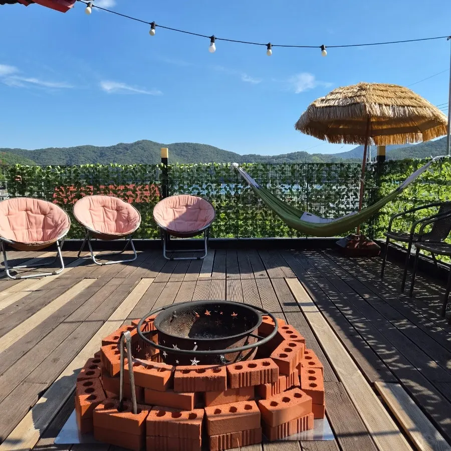 Outdoor space with a bonfire