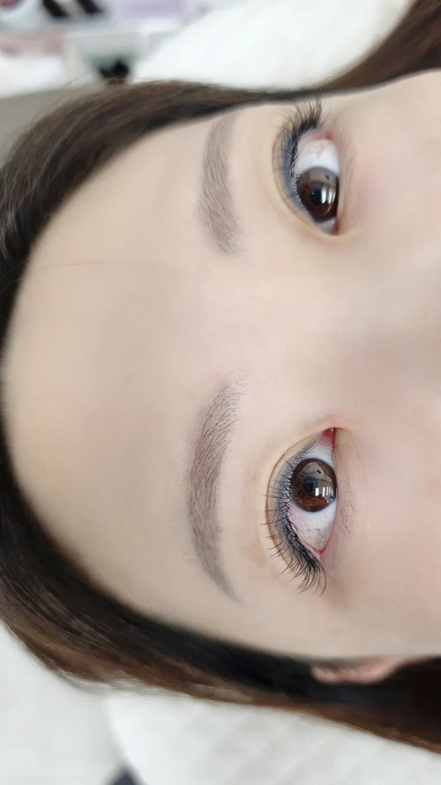After shot showing sharper eyes with C-curl 8–10mm extensions