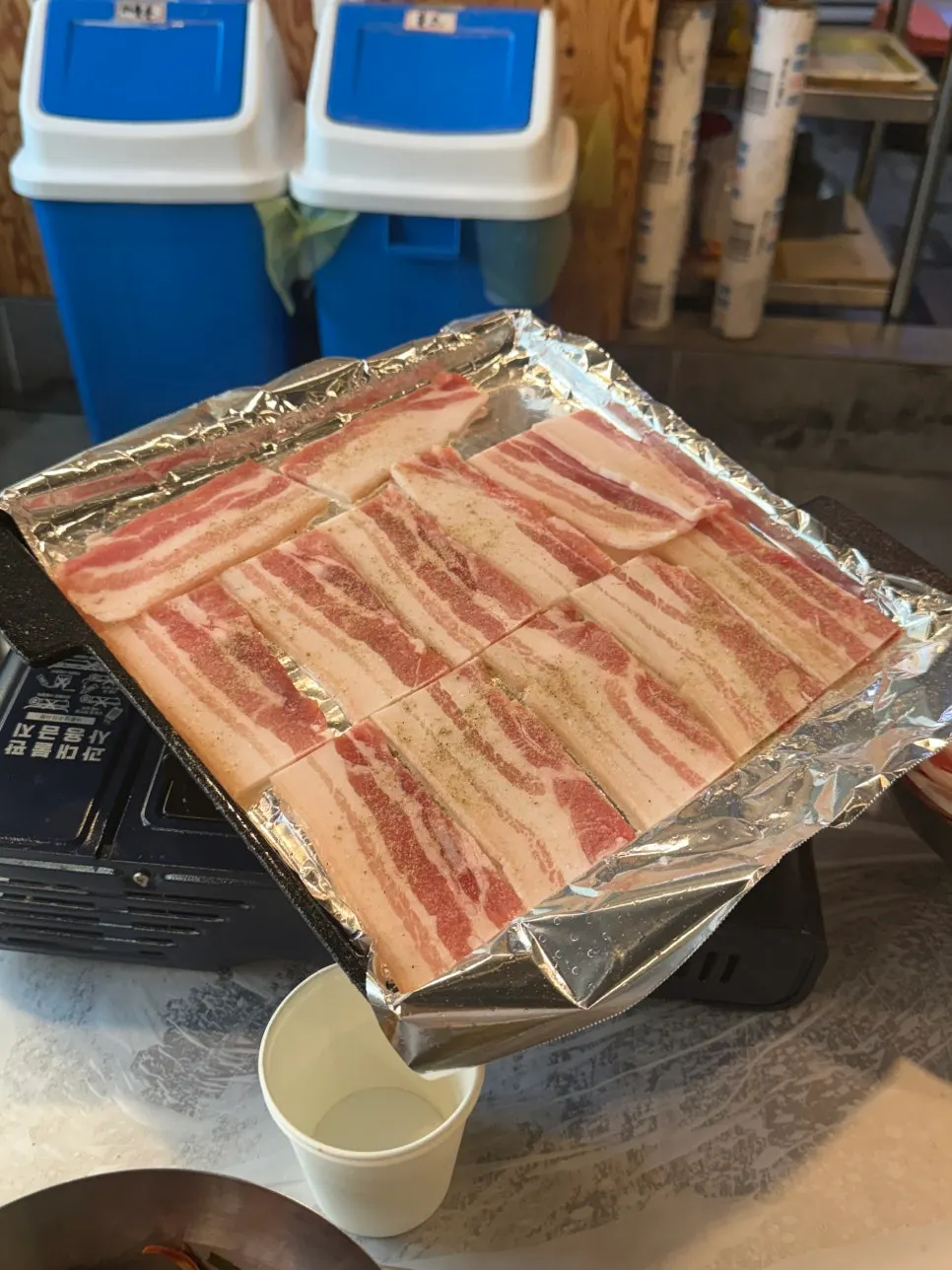 Meat side dishes served on a silver tray