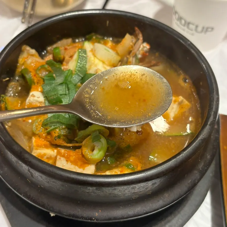 Doenjang jjigae with clams and blue crab
