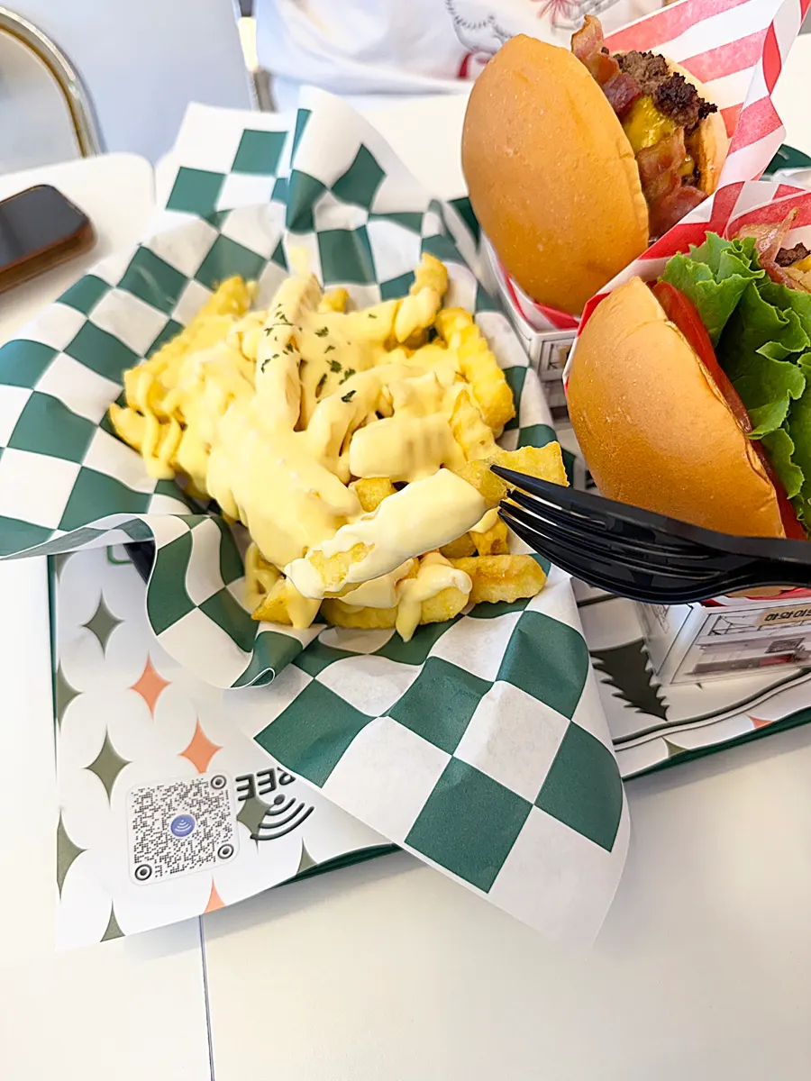 Masian B.L.T, Hawaiian BBQ burger, and garlic butter fries