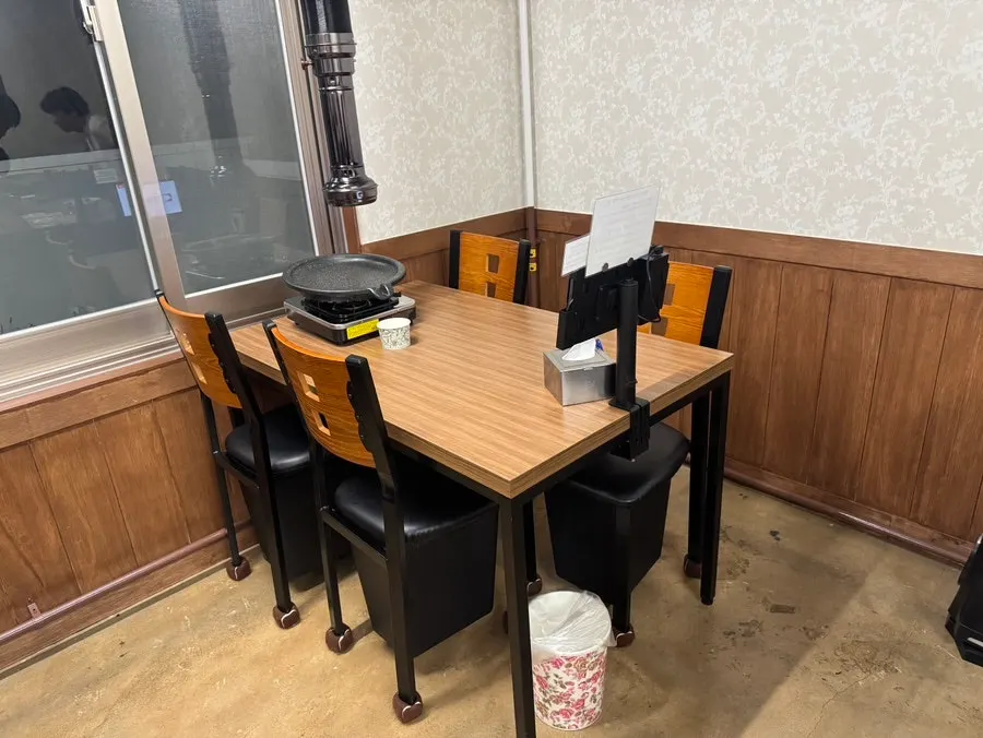 View of the dining hall with tables
