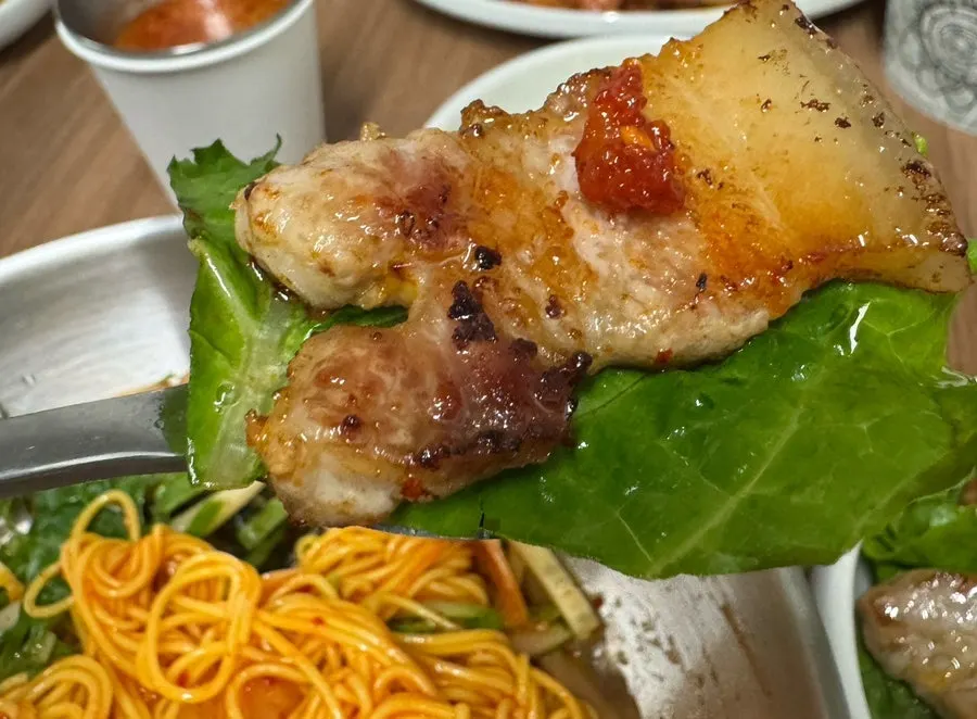 Noodles lifted from the mulbibim bowl