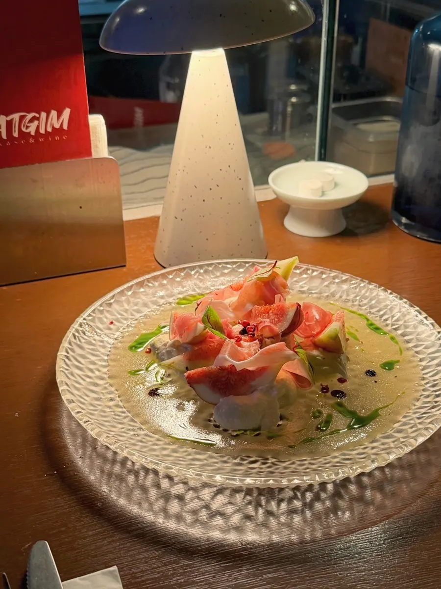 Tofu cream cheese salad topped with fig
