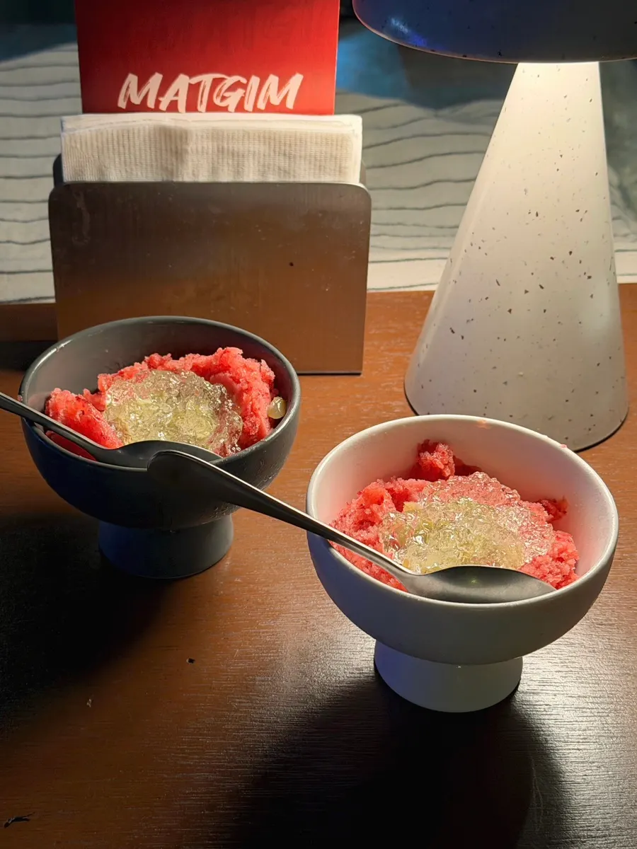 Plum sorbet topped with shine muscat jelly