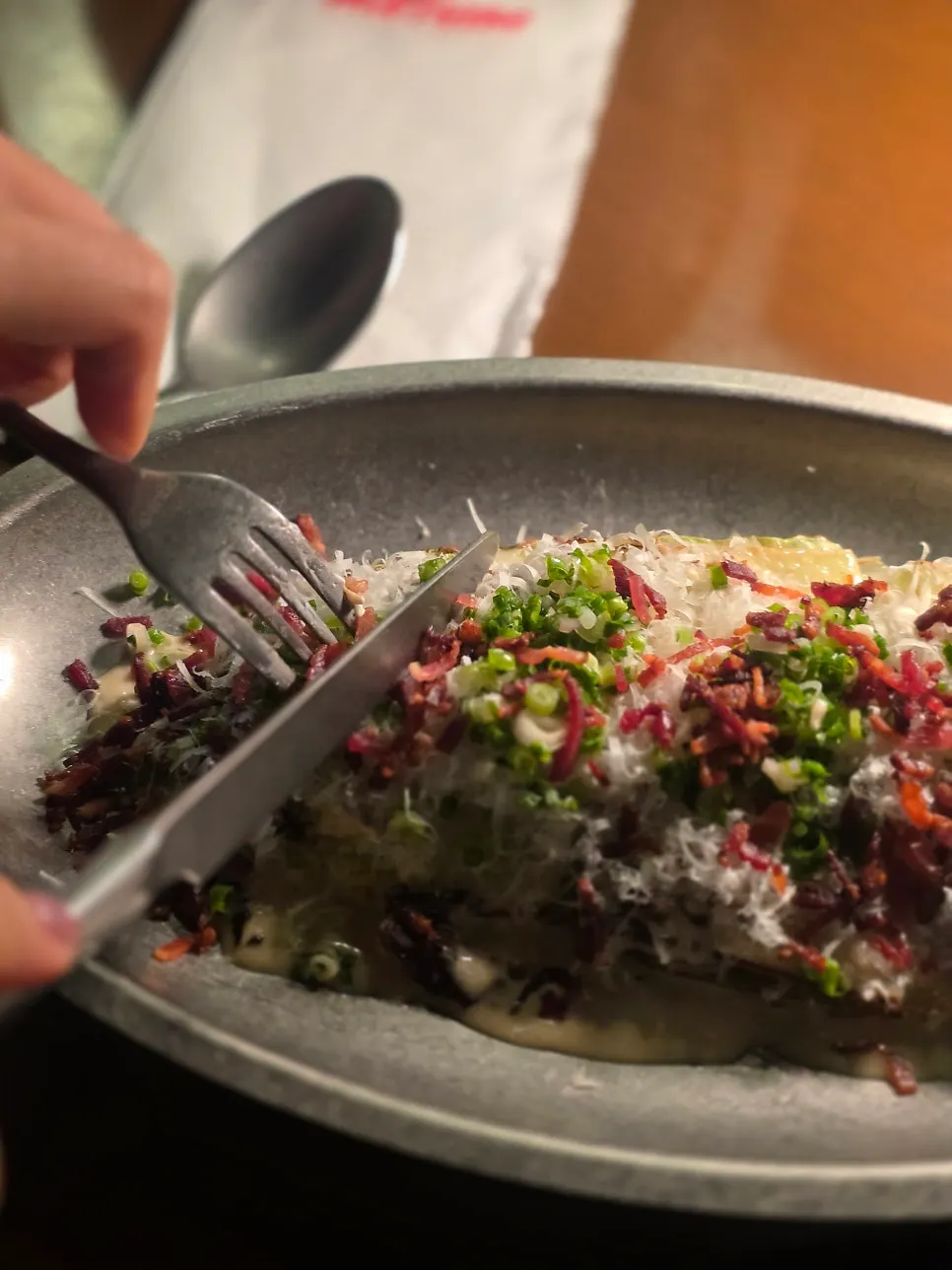 Cross-section of the grilled napa cabbage