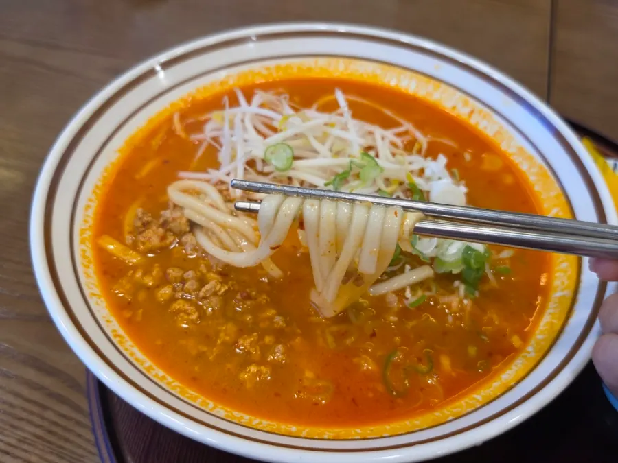 Bone broth and udon noodles in the tantanmen udon