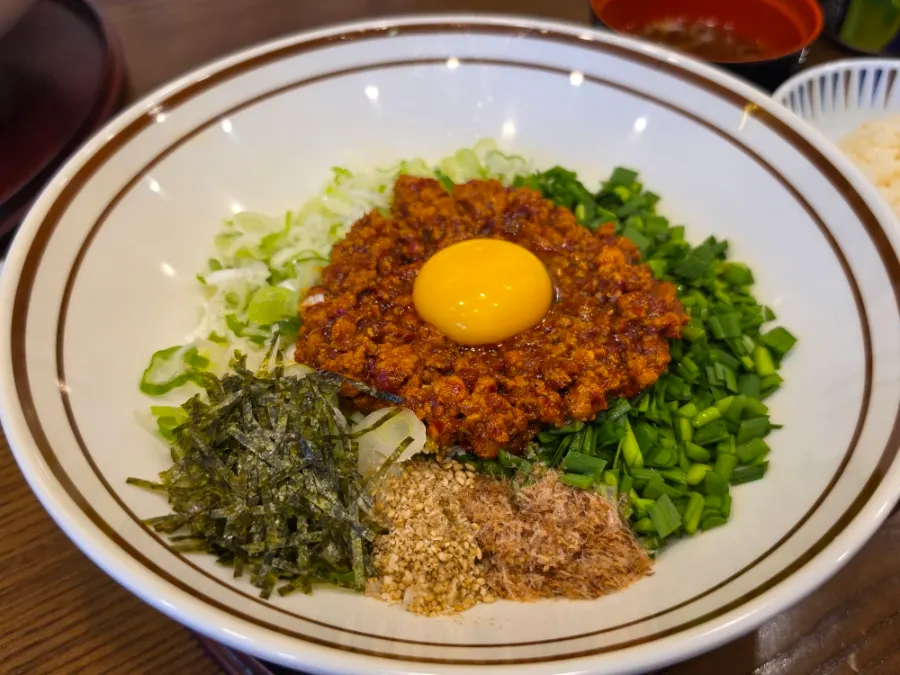 Close-up of the spicy tantanmen udon