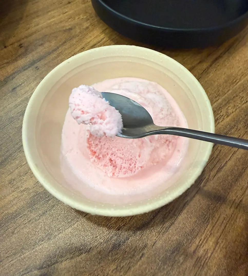 Strawberry ice cream dessert topped with blueberries