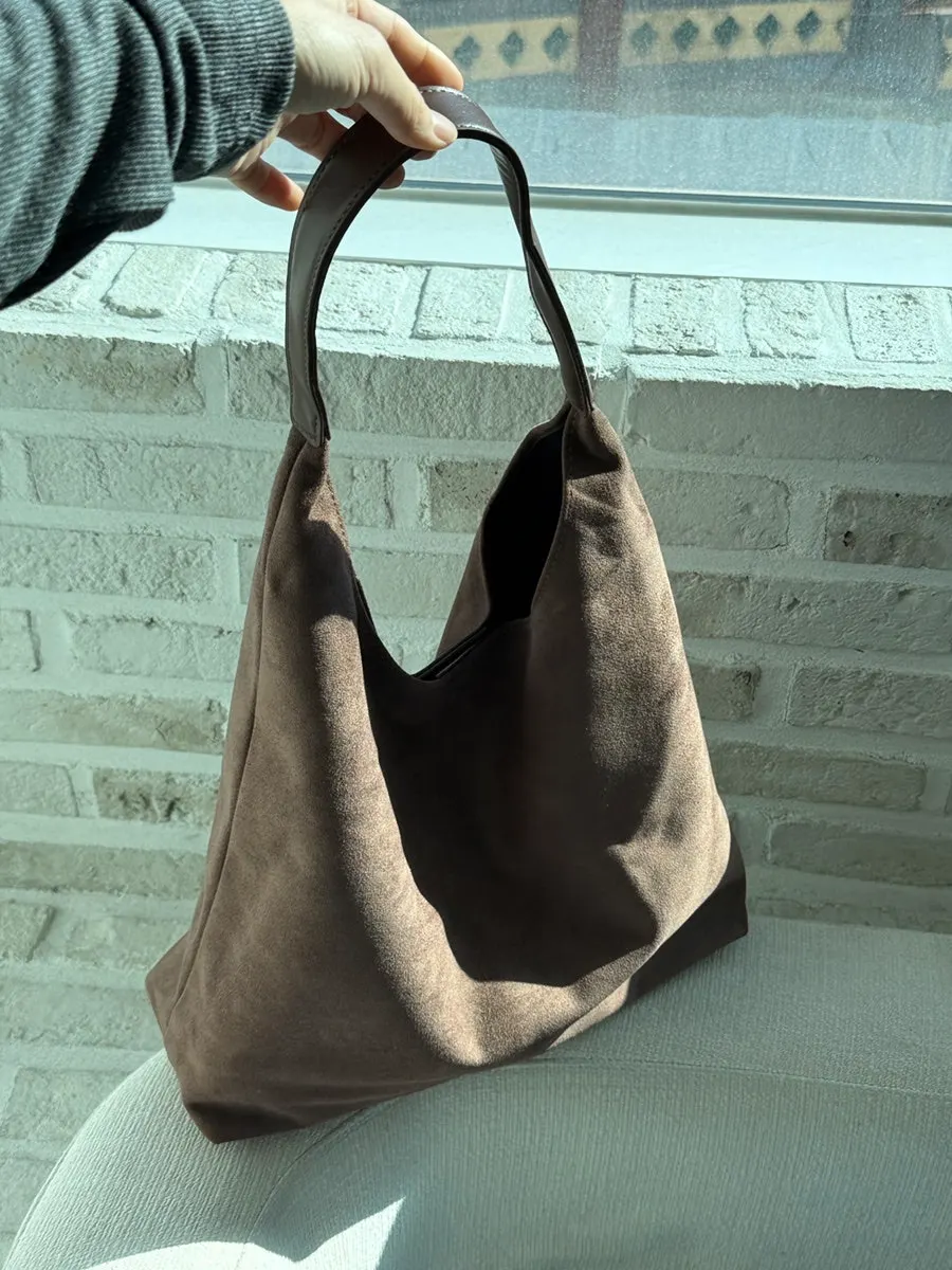 Winter outfit with Meda Bag suede texture as an accent