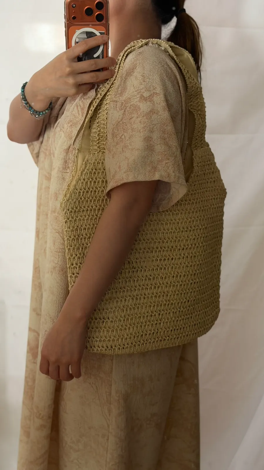 Beige Meda Bag rattan bag styled with a summer outfit