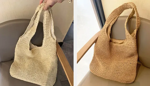 Brown and beige color options for the Meda Bag rattan bag