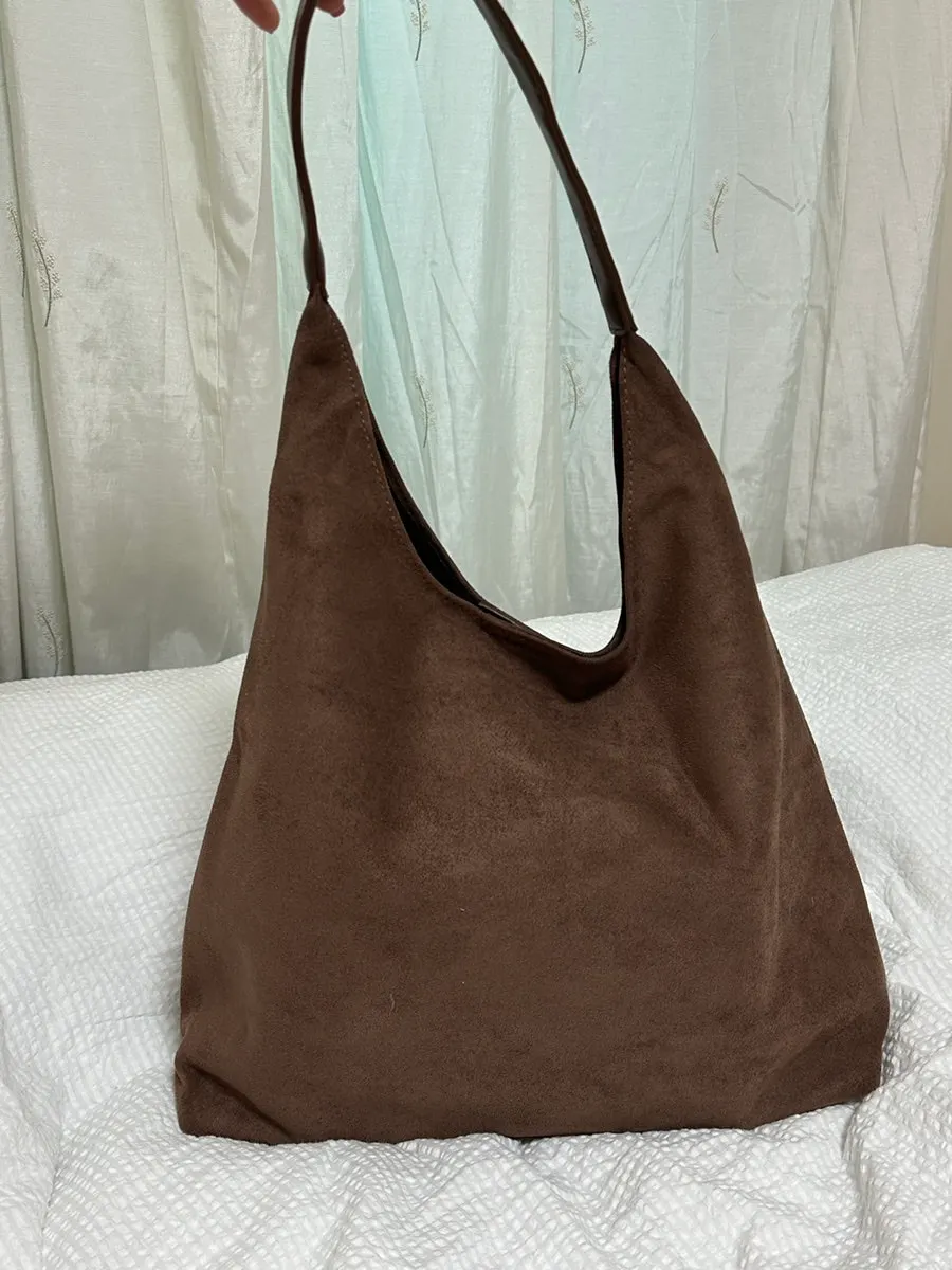 Meda Bag camel suede shoulder bag