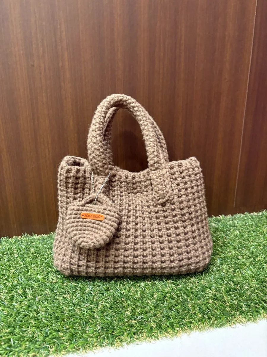 Full view of the knit mini tote bag