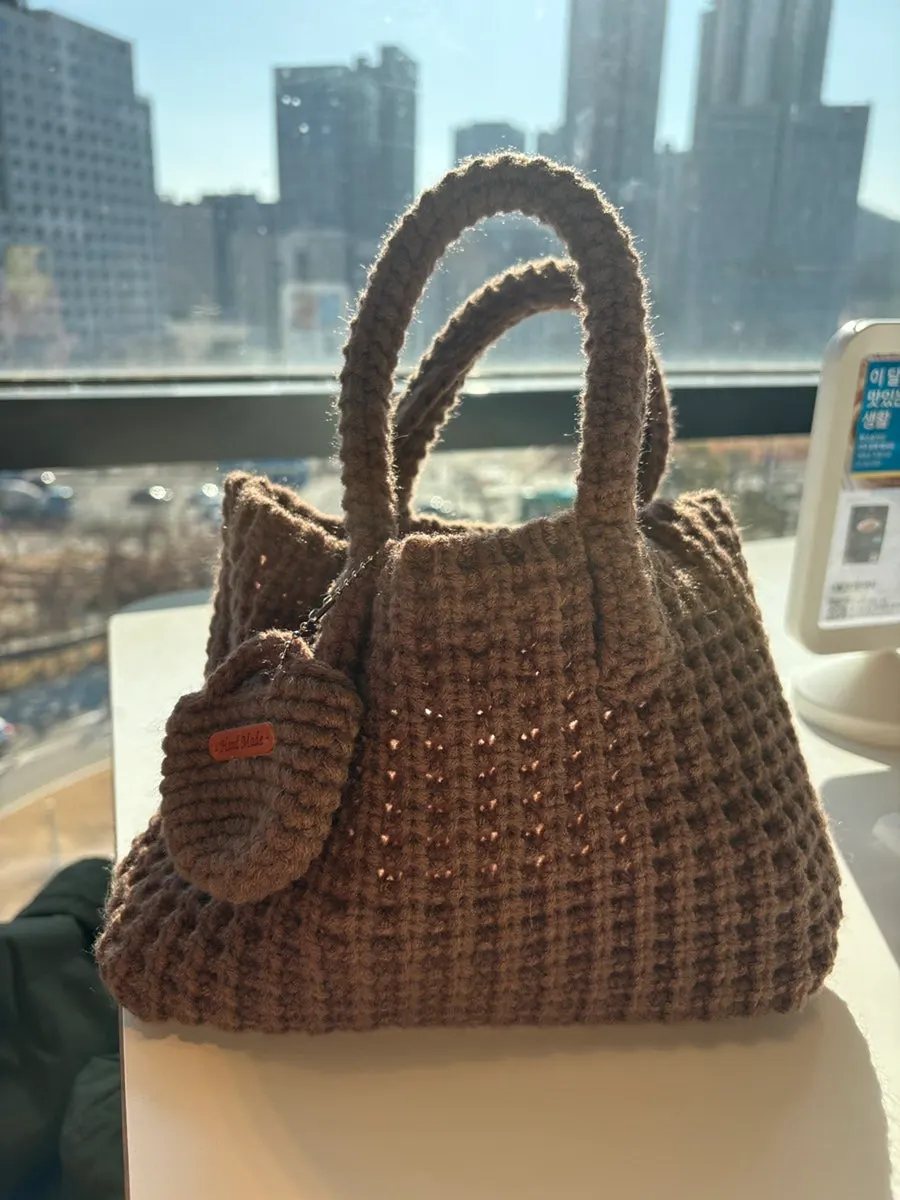 데일리로 든 니트 미니 토트백