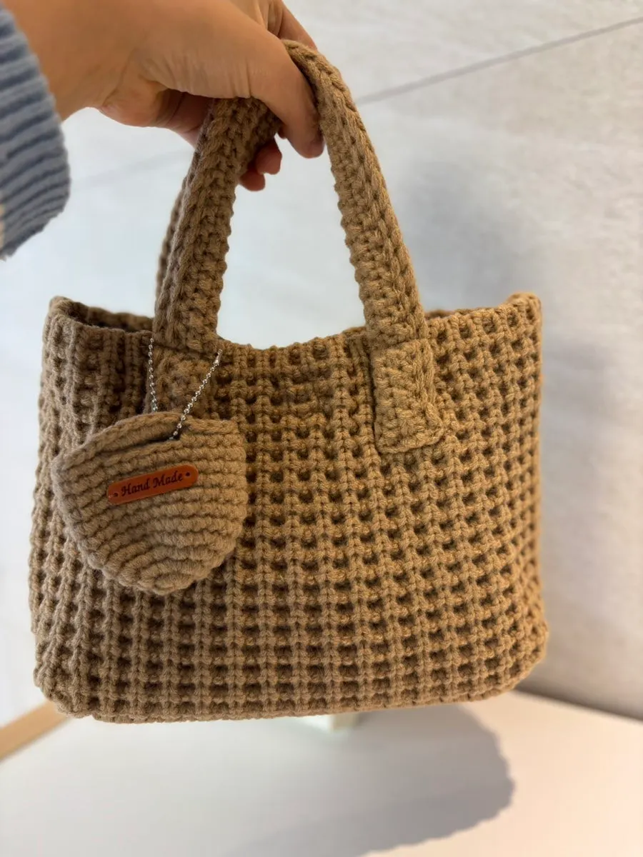 Knit tote bag carried for an outing