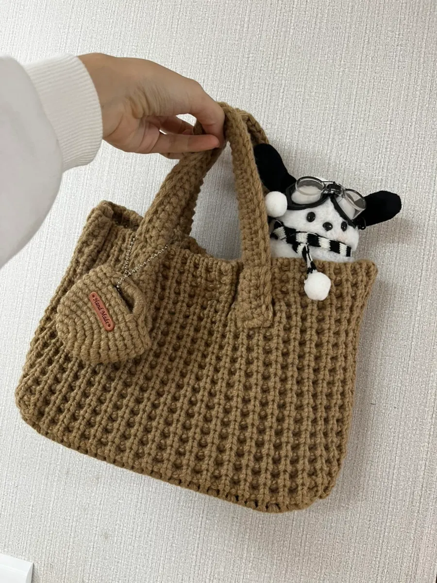 Brown knit mini tote bag